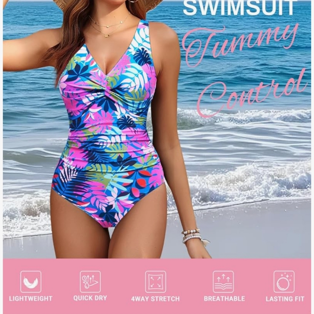 Holipick. Tropical Leaf Print One-Piece Swimsuit. Size Large. NWT. - Picture 4 of 10